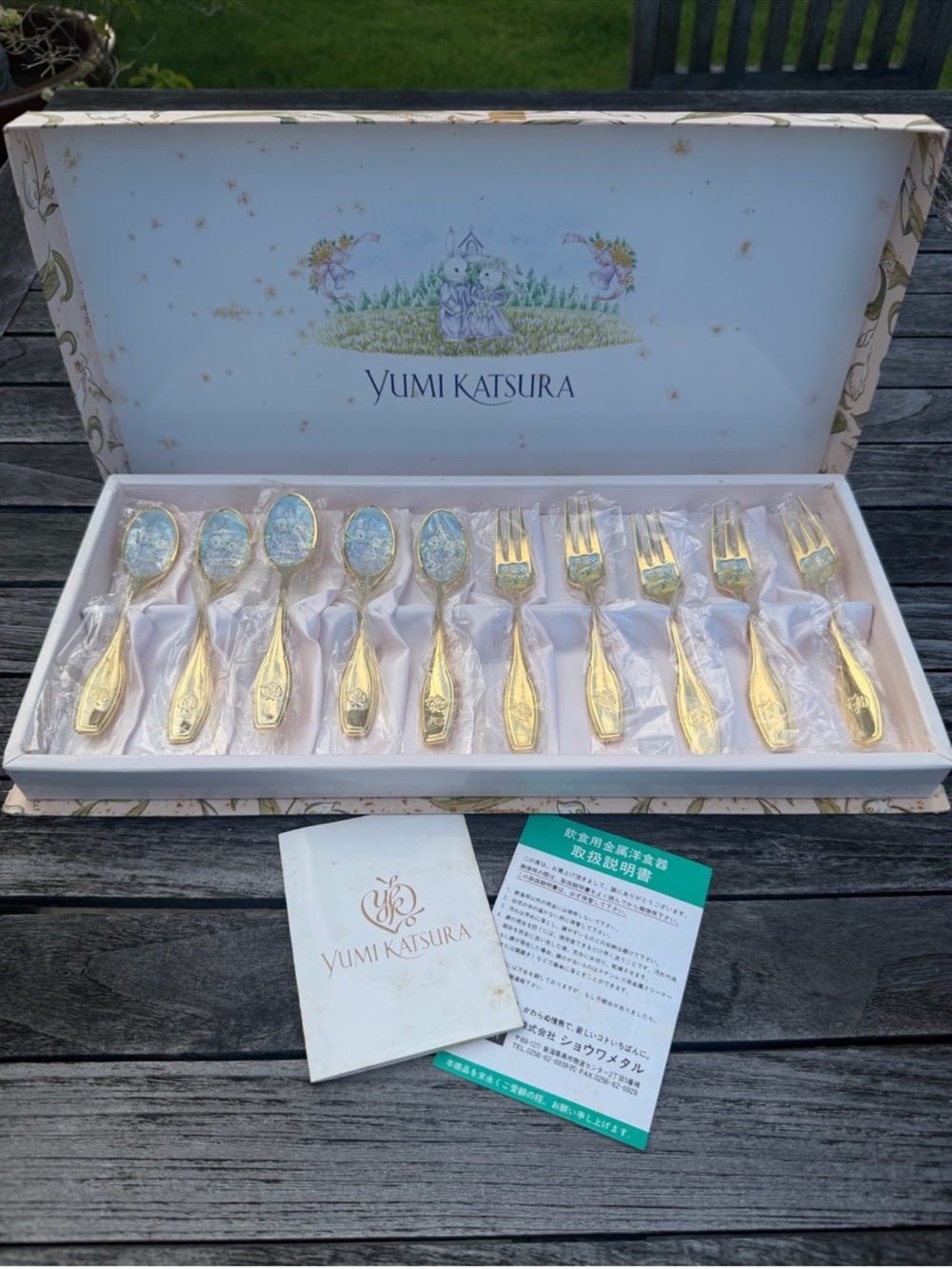 VIntage YUMI KATSURA Honeymoon Bunnies wedding/Anniversary Dessert flatware set